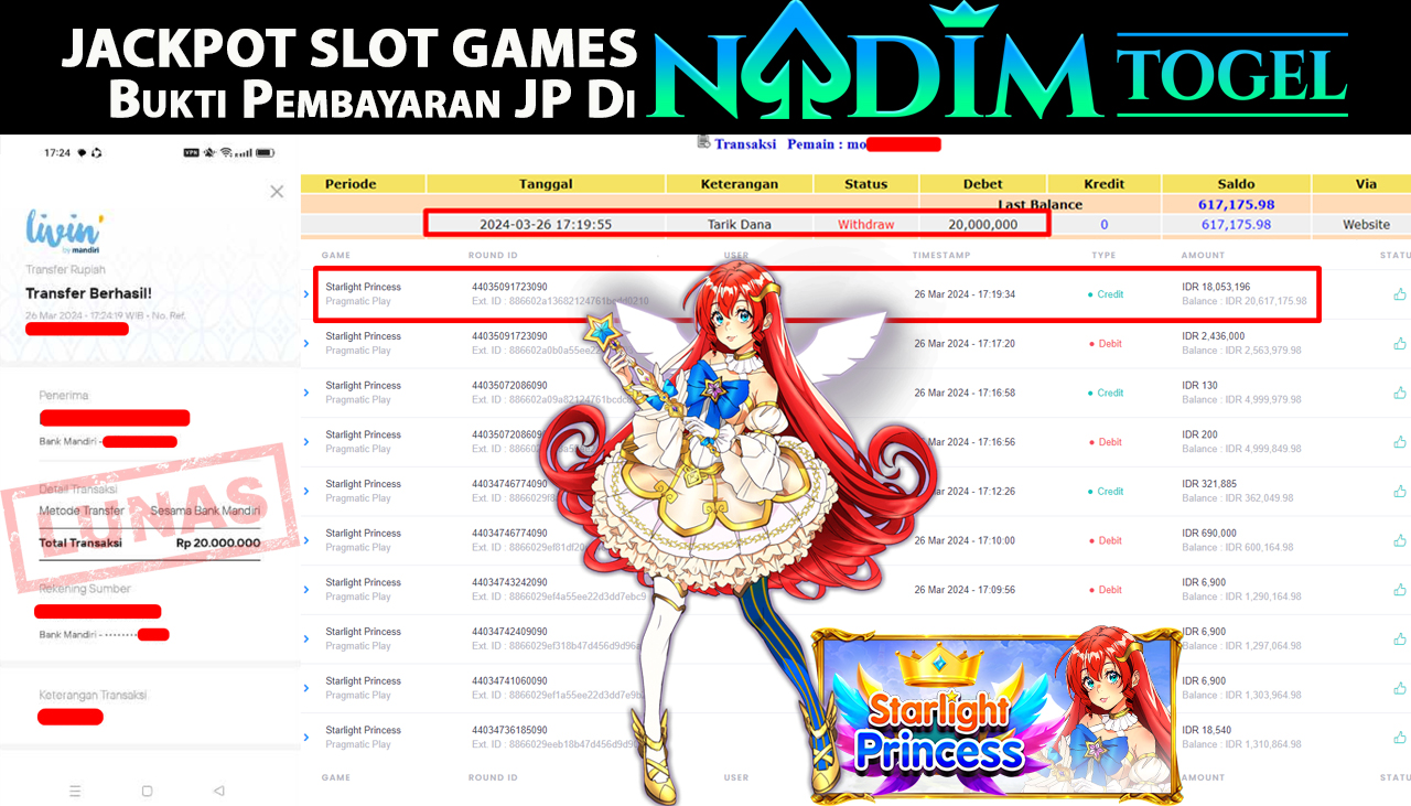 NADIMTOGEL JACKPOT SLOT STARLIGHT PRINCESS Rp 20,000,000,- LUNAS
