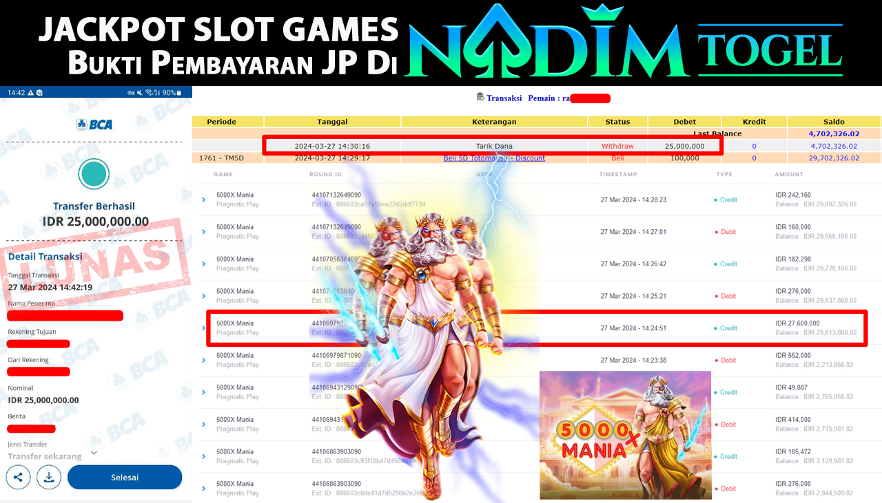 NADIMTOGEL JACKPOT SLOT 5000X MANIA Rp 25,000,000,- LUNAS