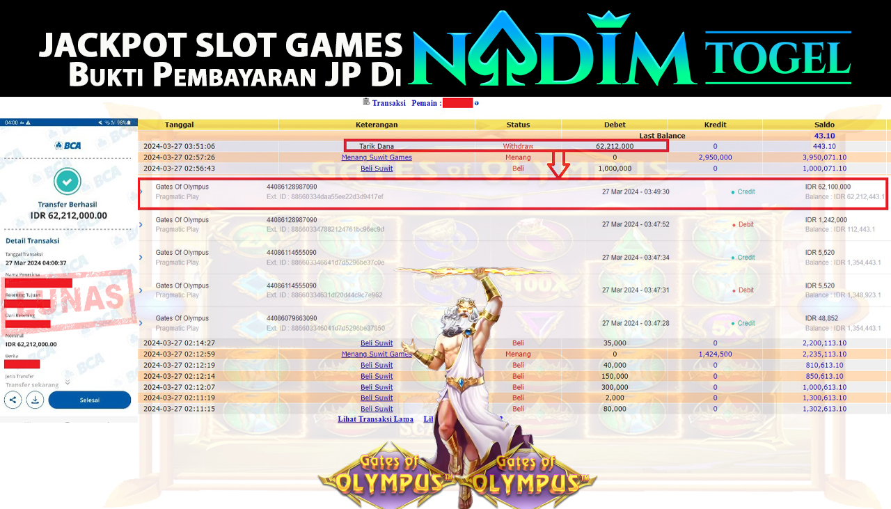 NADIMTOGEL JACKPOT SLOT GATES OF OLYMPUS Rp.62.212.000,- LUNAS