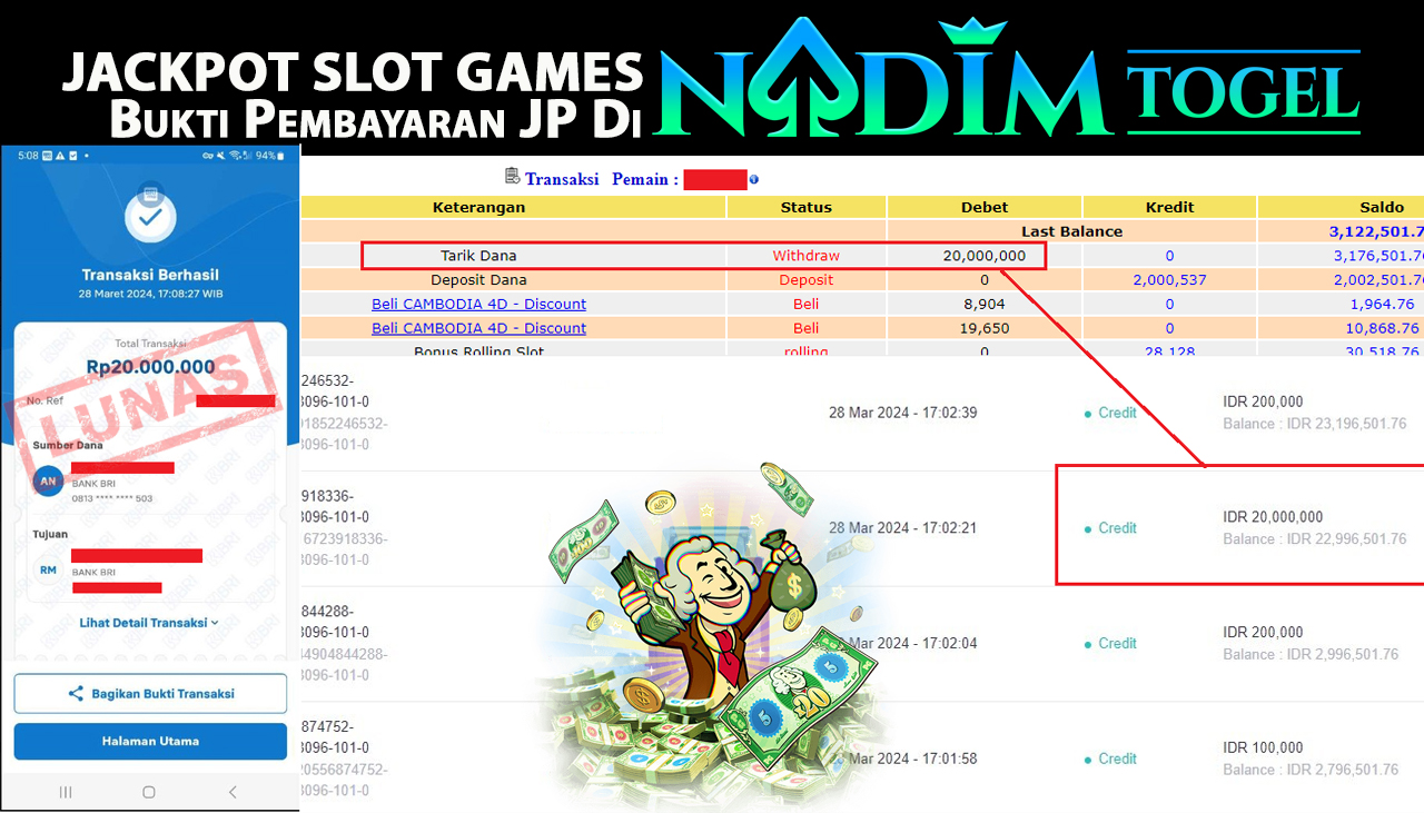 NADIMTOGEL JACKPOT SLOT CASH MANIA Rp.20.000.000,- LUNAS