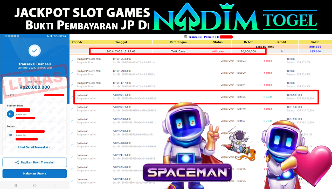 NADIMTOGEL JACKPOT SLOT SPACEMAN Rp.20.000.000,- LUNAS