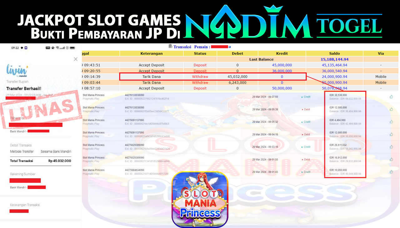 NADIMTOGEL JACKPOT SLOT STARLIGHT PRINCESS Rp.45,032,000- LUNAS