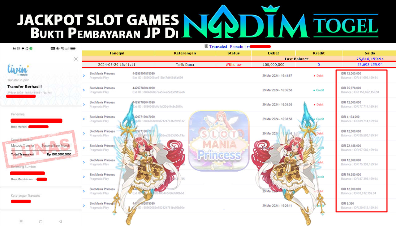 NADIMTOGEL JACKPOT SLOT MANIA PRINCESS Rp.100,000,000- LUNAS