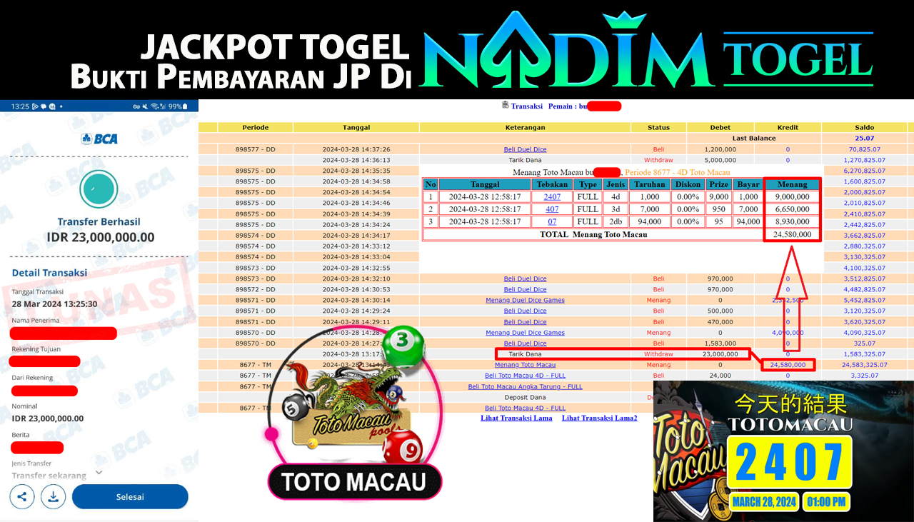 NADIMTOGEL JACKPOT TOGEL TOTO MACAU  4D  Rp.23.000.000,- LUNAS