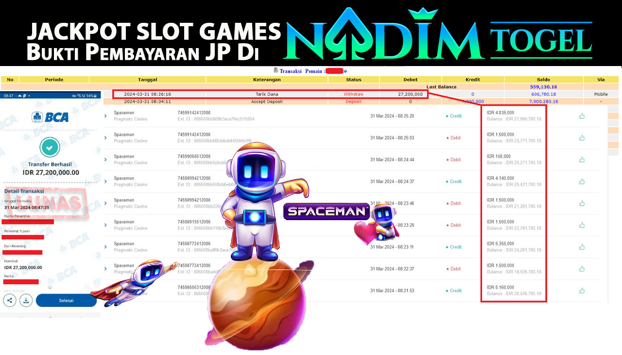 NADIMTOGEL JACKPOT SLOT SPACEMAN Rp.27,200,000,- LUNAS