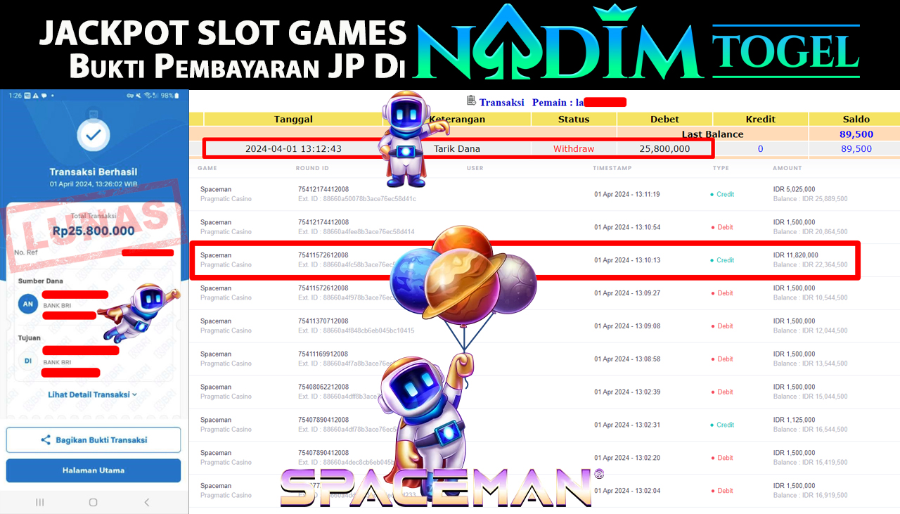 NADIMTOGEL JACKPOT SLOT SPACEMAN Rp.25,800,000,- LUNAS