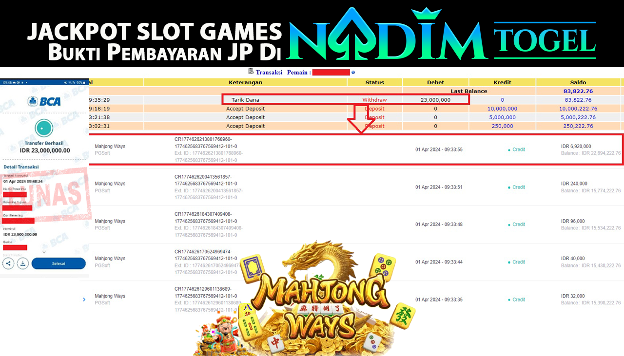 NADIMTOGEL JACKPOT SLOT MAHJONG WAYS Rp.23.000.000,- LUNAS
