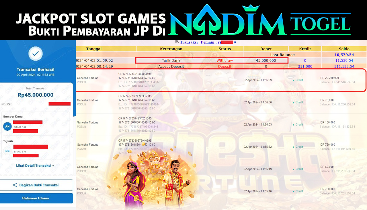 NADIMTOGEL JACKPOT SLOT GANESHA FORTUNE Rp 45.000.000,- LUNAS