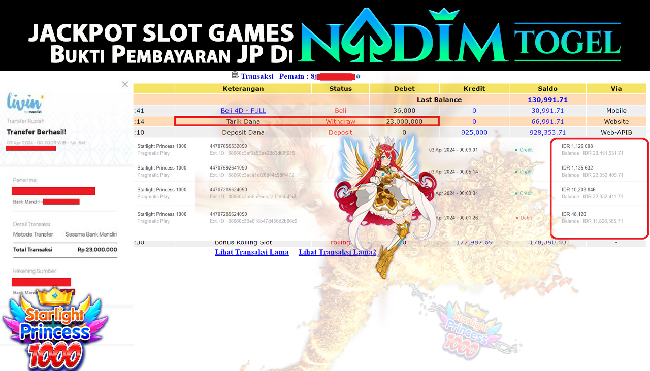 NADIMTOGEL JACKPOT SLOT STARLIGHT PRINCESS 1000  Rp 23,000,000,- LUNAS