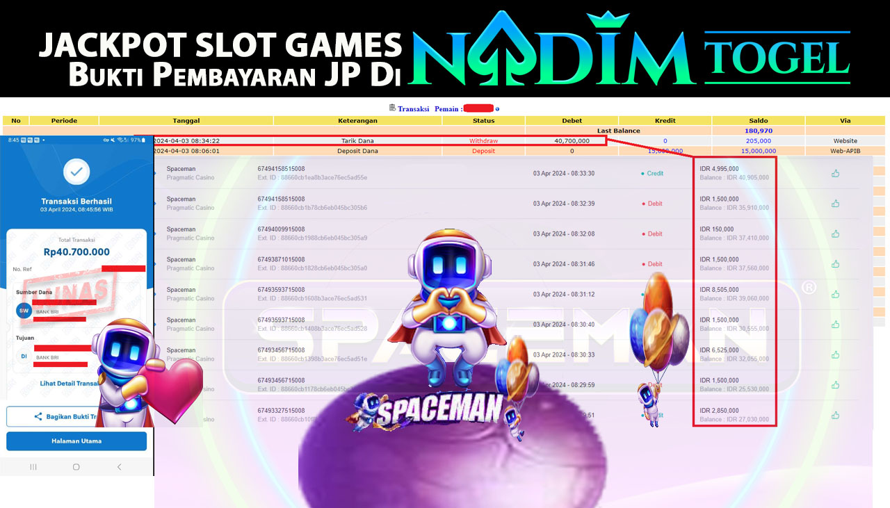 NADIMTOGEL JACKPOT SLOT  SPACEMEN Rp 40,700,000,- LUNAS