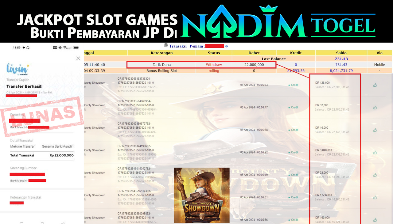 NADIMTOGEL JACKPOT SLOT WILD BOUNTY SHOWDOWN  Rp.22,000,000- LUNAS
