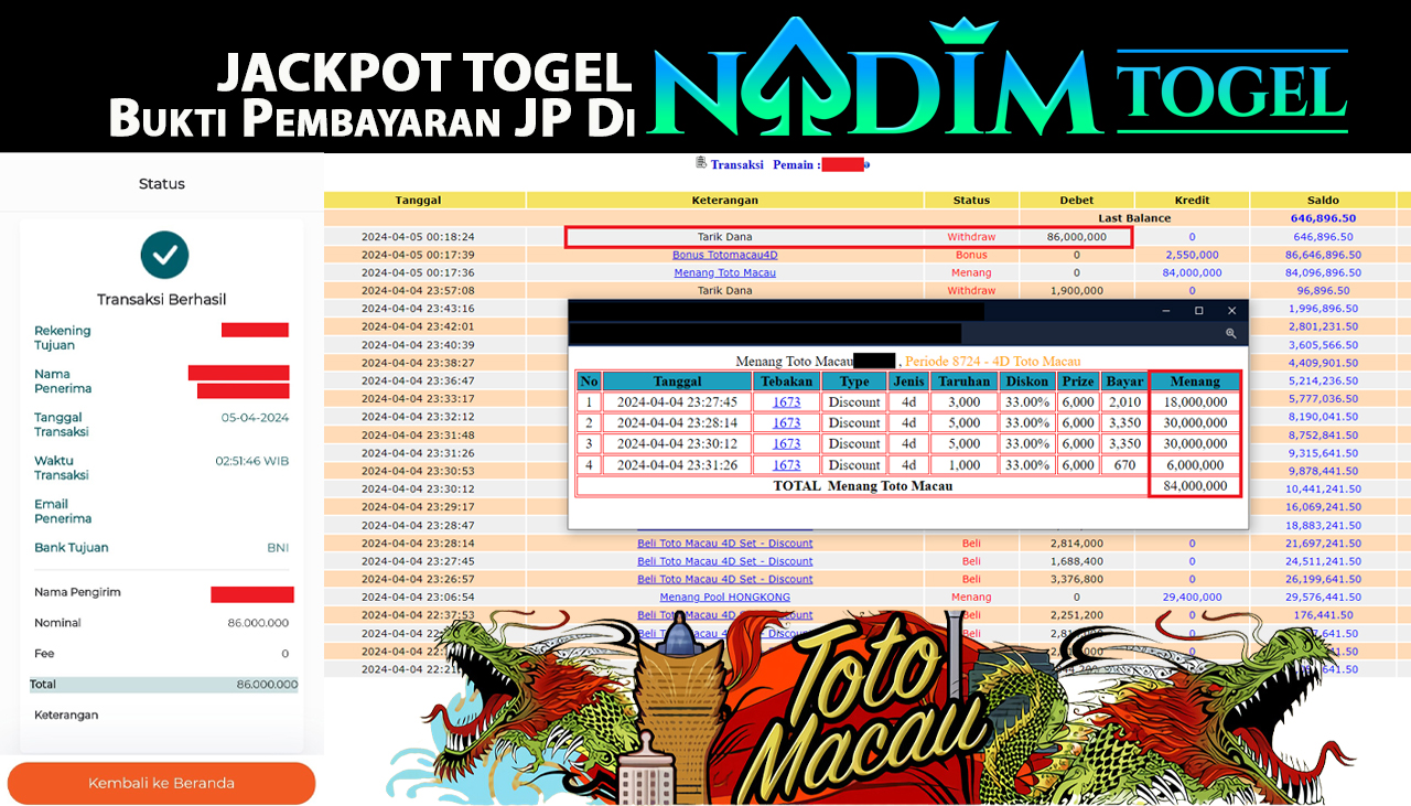 NADIMTOGEL JACKPOT TOGEL TOTOMACAU  Rp 86,000,000,- LUNAS