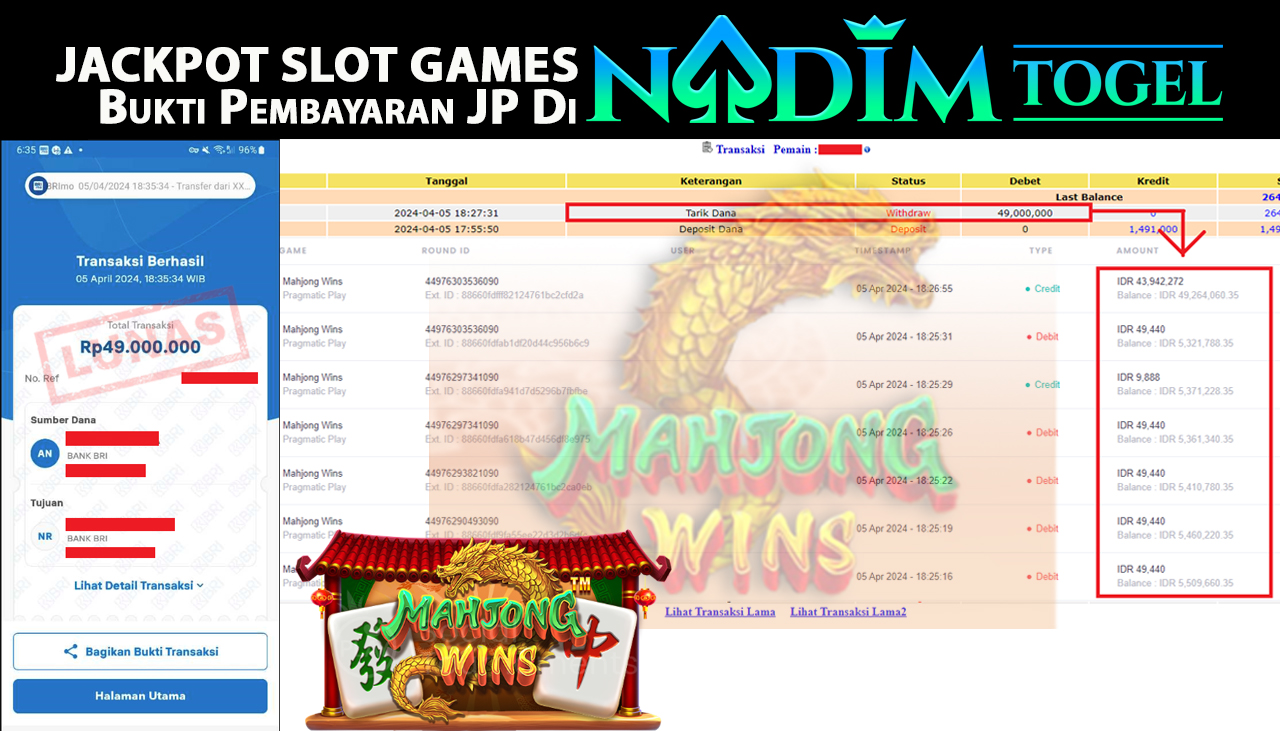 NADIMTOGEL JACKPOT SLOT MAHJONG WINS Rp.49.000.000,- LUNAS