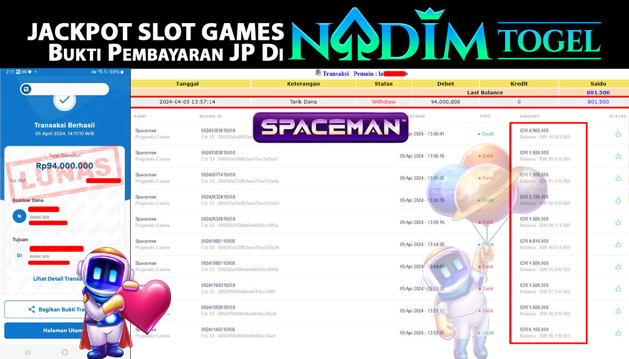 NADIMTOGEL JACKPOT SLOT SPACEMAN Rp 94,000,000,- LUNAS