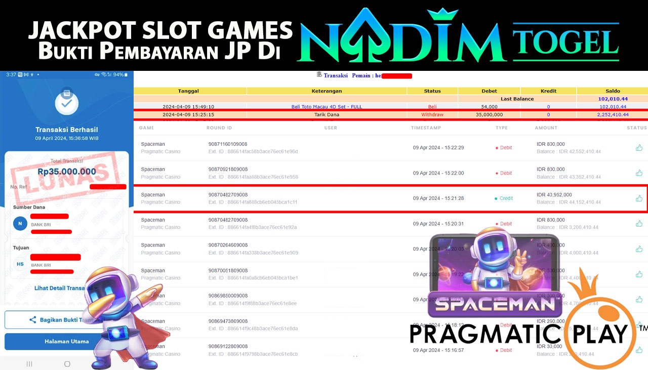 NADIMTOGEL JACKPOT  SLOT GAMES SPACEMAN  Rp 35,000,000,- LUNAS