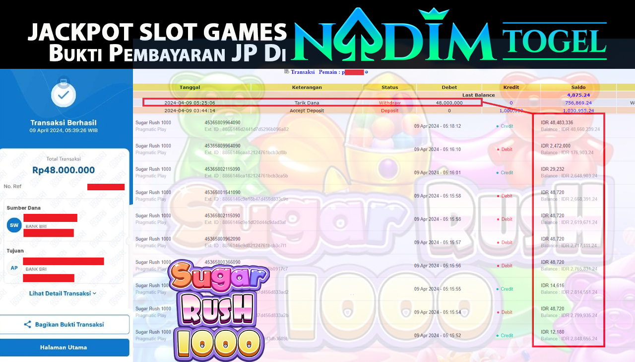 NADIM TOGEL JACKPOT SLOT GAMES  SUGAR RUSH 1000  Rp.48,000,000- LUNAS