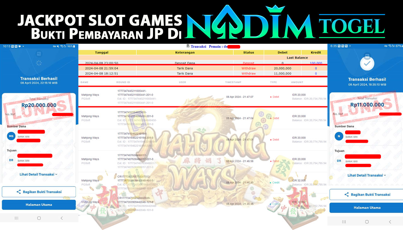 NADIMTOGEL JACKPOT SLOT MAHJONG WAYS  Rp.31,000,000- LUNAS