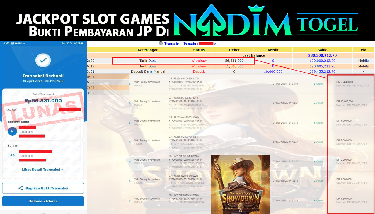 NADIMTOGEL JACKPOT SLOT WILD BOUNTY SHOWDOWN  Rp.56,831,000- LUNAS