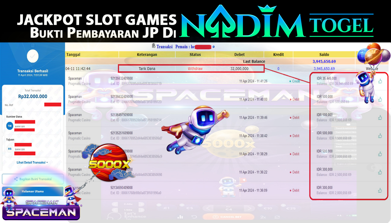 NADIM TOGEL JACKPOT SLOT GAMES SPACEMAN Rp 32,000,000,- LUNAS