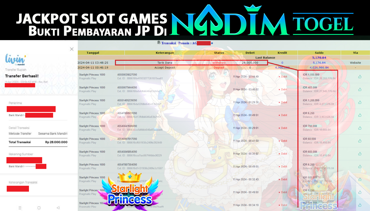 NADIM TOGEL JACKPOT SLOT GAMES STARLIGTHT PRINCESS Rp 28,000,000,- LUNAS
