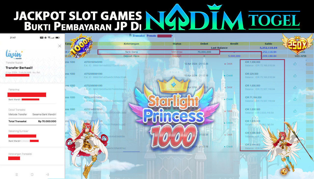NADIMTOGEL JACKPOT SLOT GAMES Starlight Princess 1000 Rp 70,000,000,- LUNAS