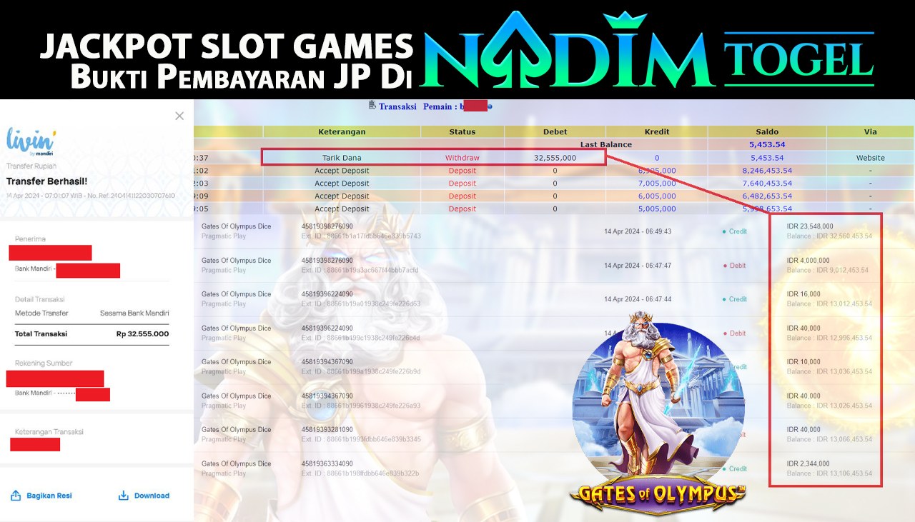 NADIMTOGEL JACKPOT SLOT GAMES GATE OF OLYMPUS Rp 32,555,000,- LUNAS