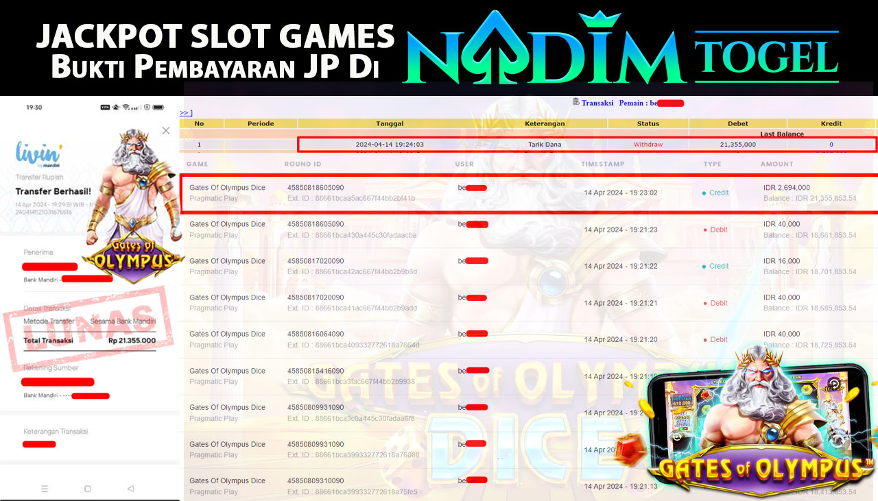 NADIMTOGEL JACKPOT SLOT GAMES GATE OF OLYMPUS Rp 21,355,000,- LUNAS