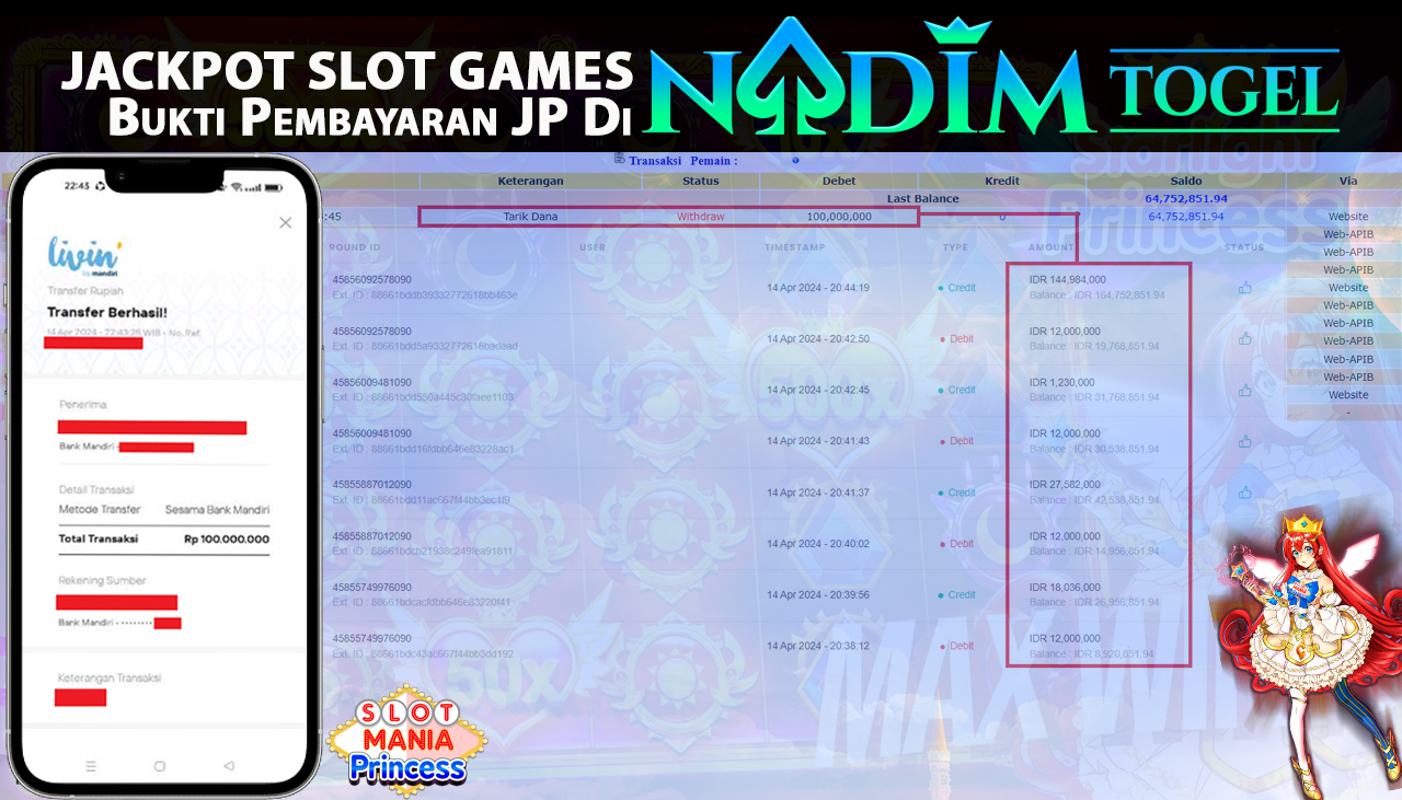 NADIMTOGEL JACKPOT SLOT GAMES SLOT MANIA PRINCESS Rp 100,000,000,- LUNAS