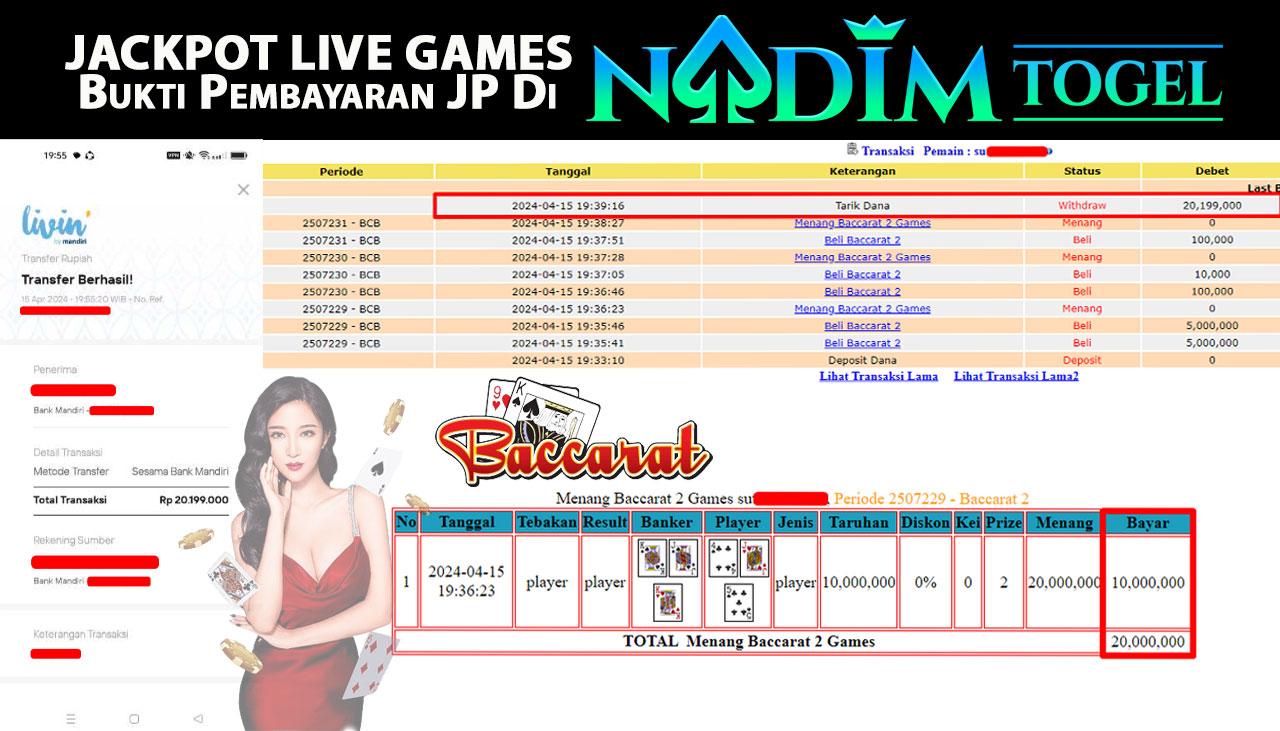 NADIMTOGEL JACKPOT  LIVEGAMES BACCARAT Rp 20,199,000,- LUNAS