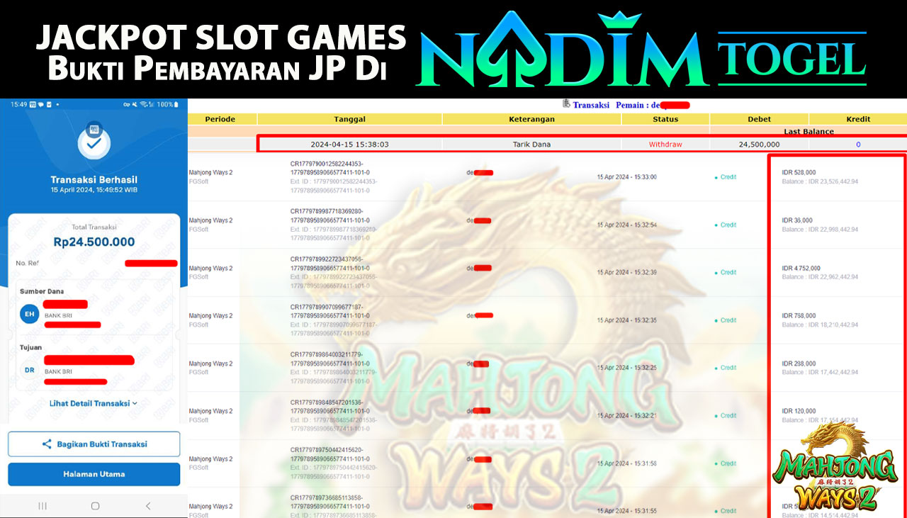 NADIMTOGEL JACKPOT SLOT GAMES SLOT MAHJONG WAYS 2  Rp 24,500,000,- LUNAS