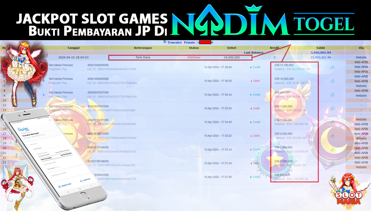 NADIMTOGEL JACKPOT SLOT GAMES SLOT MANIA PRINCESS Rp 34,000,000,- LUNAS