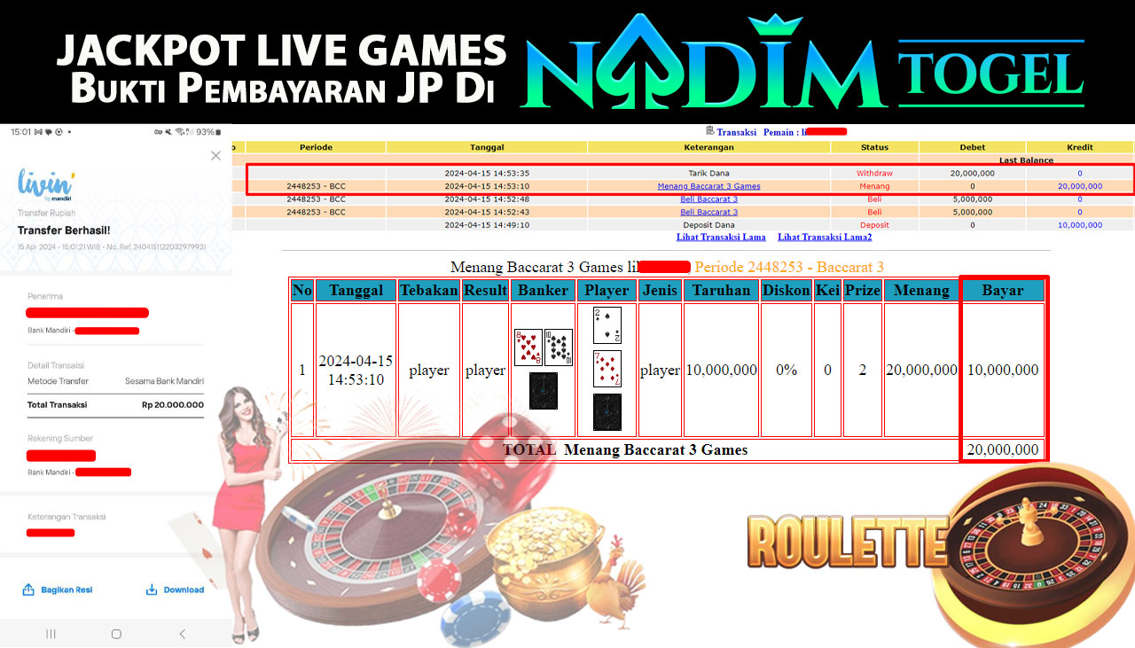 NADIMTOGEL JACKPOT  LIVEGAMES BACCARAT Rp 20,000,000,- LUNAS
