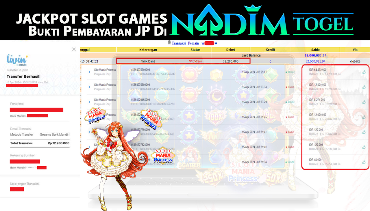 NADIMTOGEL JACKPOT SLOT GAMES SLOT MANIA PRINCESS Rp 72,820,000,- LUNAS
