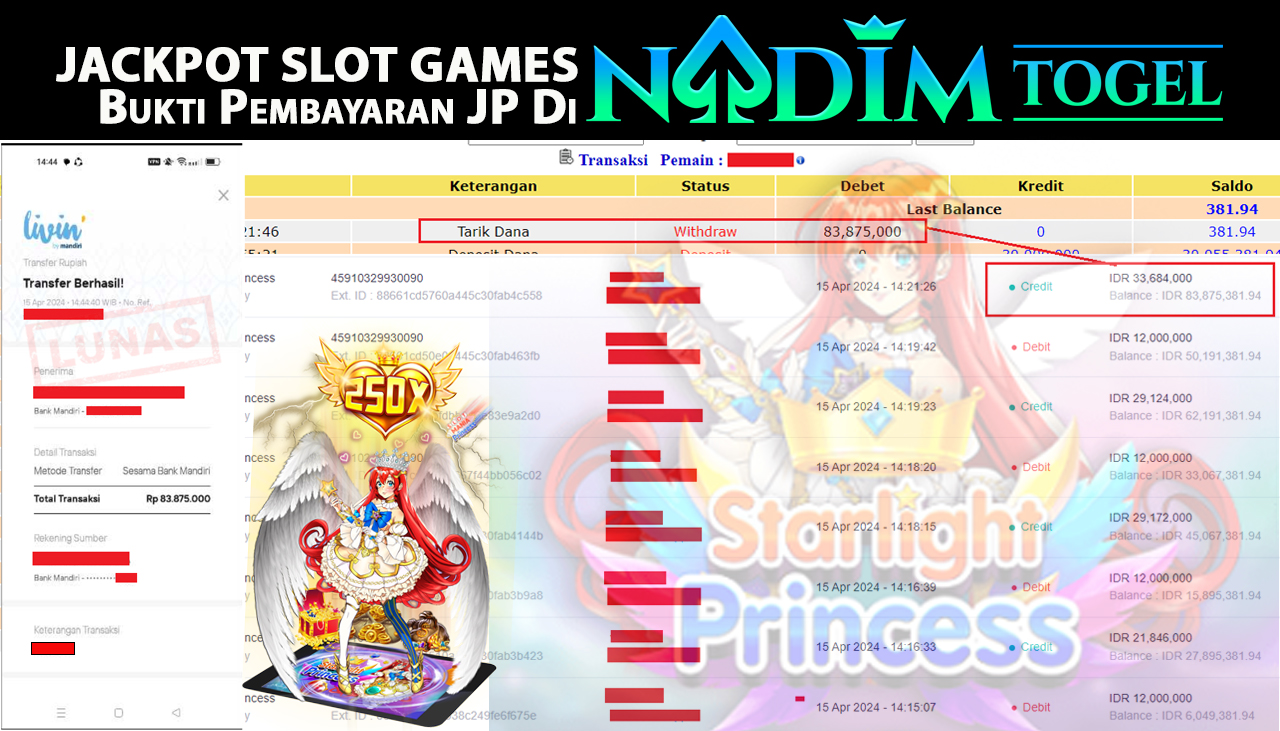 NADIMTOGEL JACKPOT SLOT GAMES SLOT MANIA PRINCESS Rp 83,875,000,- LUNAS