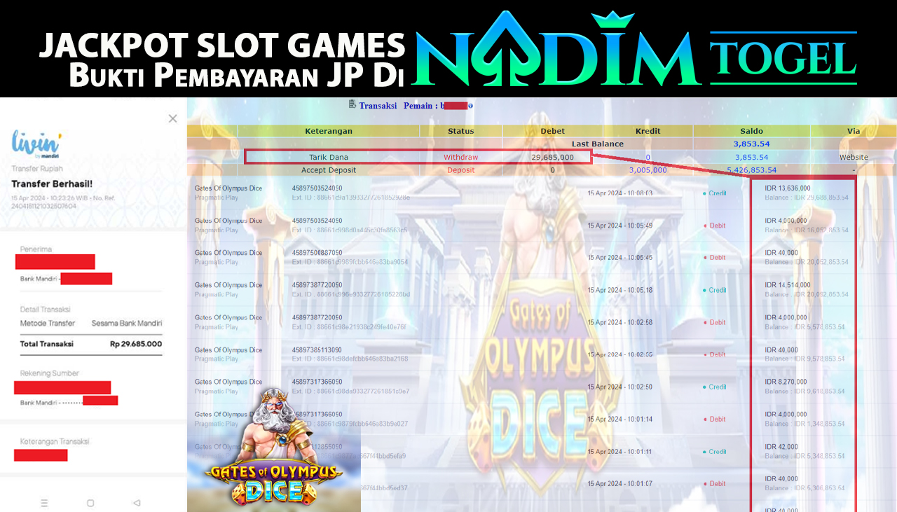 NADIMTOGEL JACKPOT SLOT GAMES Gate Of Olympus Dice Rp 29,685,000,- LUNAS