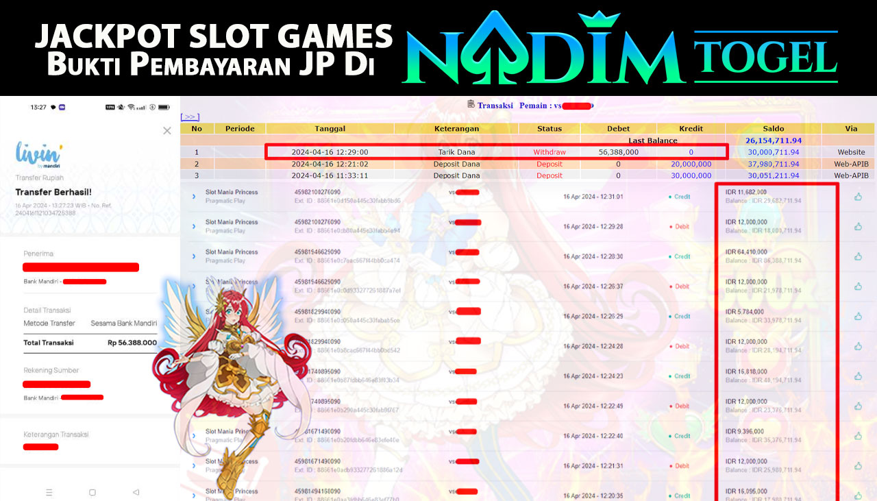 NADIMTOGEL JACKPOT  SLOT MANIA PRINCESS Rp 56,388,000,- LUNAS