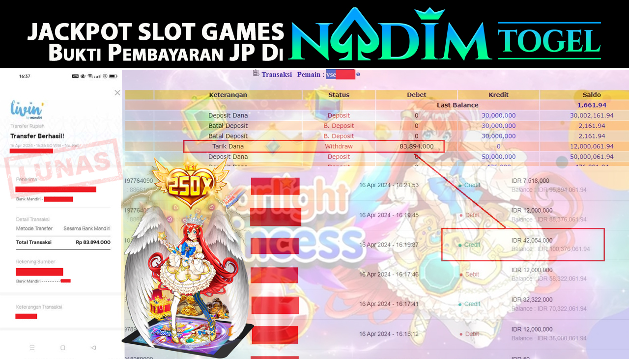 NADIMTOGEL JACKPOT  SLOT MANIA PRINCESS Rp 83,894,000,- LUNAS