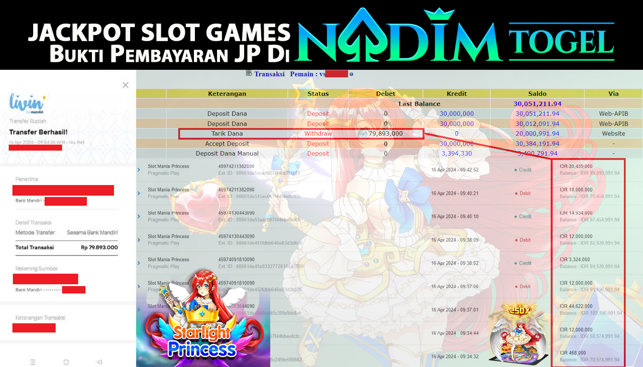 NADIMTOGEL JACKPOT  SLOT MANIA PRINCESS Rp 79,893,000,- LUNAS