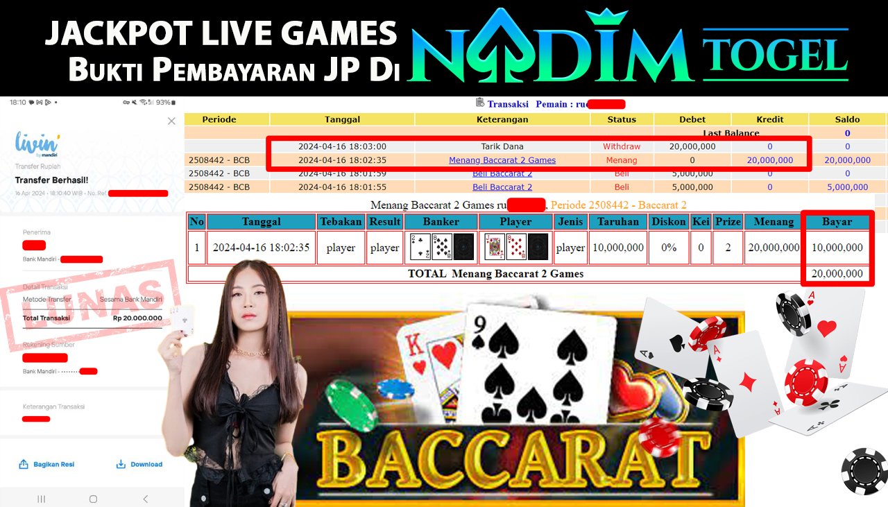 NADIMTOGEL JACKPOT  LIVEGAMES BACCARAT Rp 20,000,000,- LUNAS