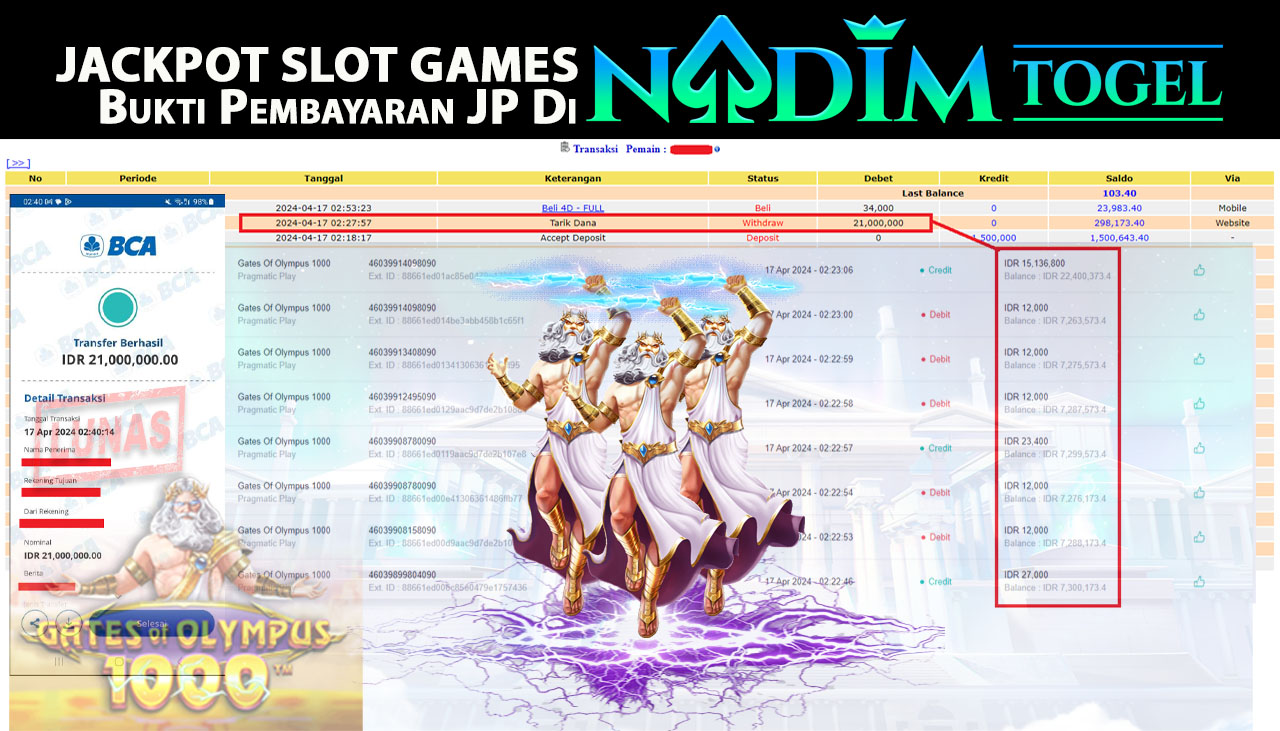 NADIMTOGEL JACKPOT SLOT GATES OF OLYMPUS 1000 Rp 21,000,000,- LUNAS