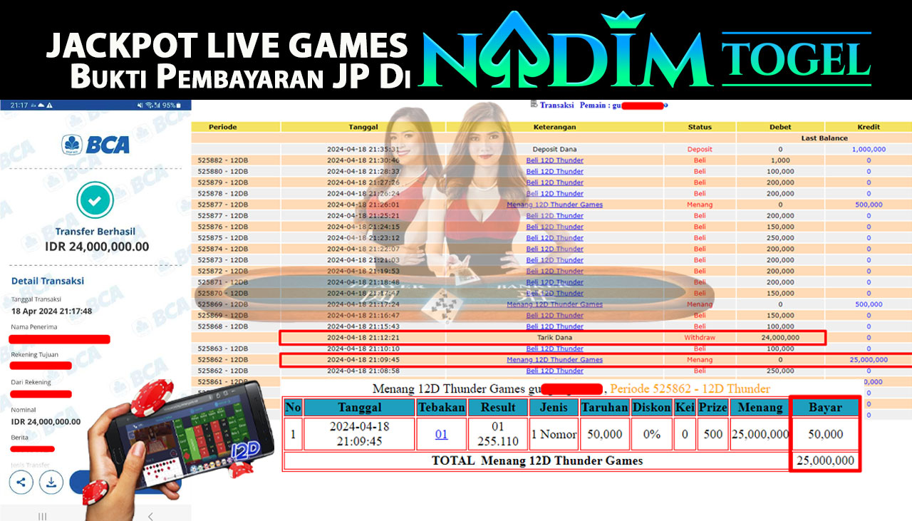 NADIMTOGEL JACKPOT LIVE GAME 12D THUNDER Games Rp.24,000,000,- LUNAS