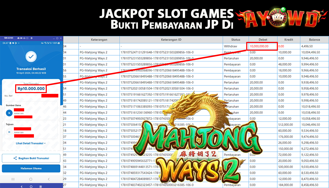 AYOWD JACKPOT SLOT GAME PG-Mahjong Ways 2 Rp,10.000.000- LUNAS