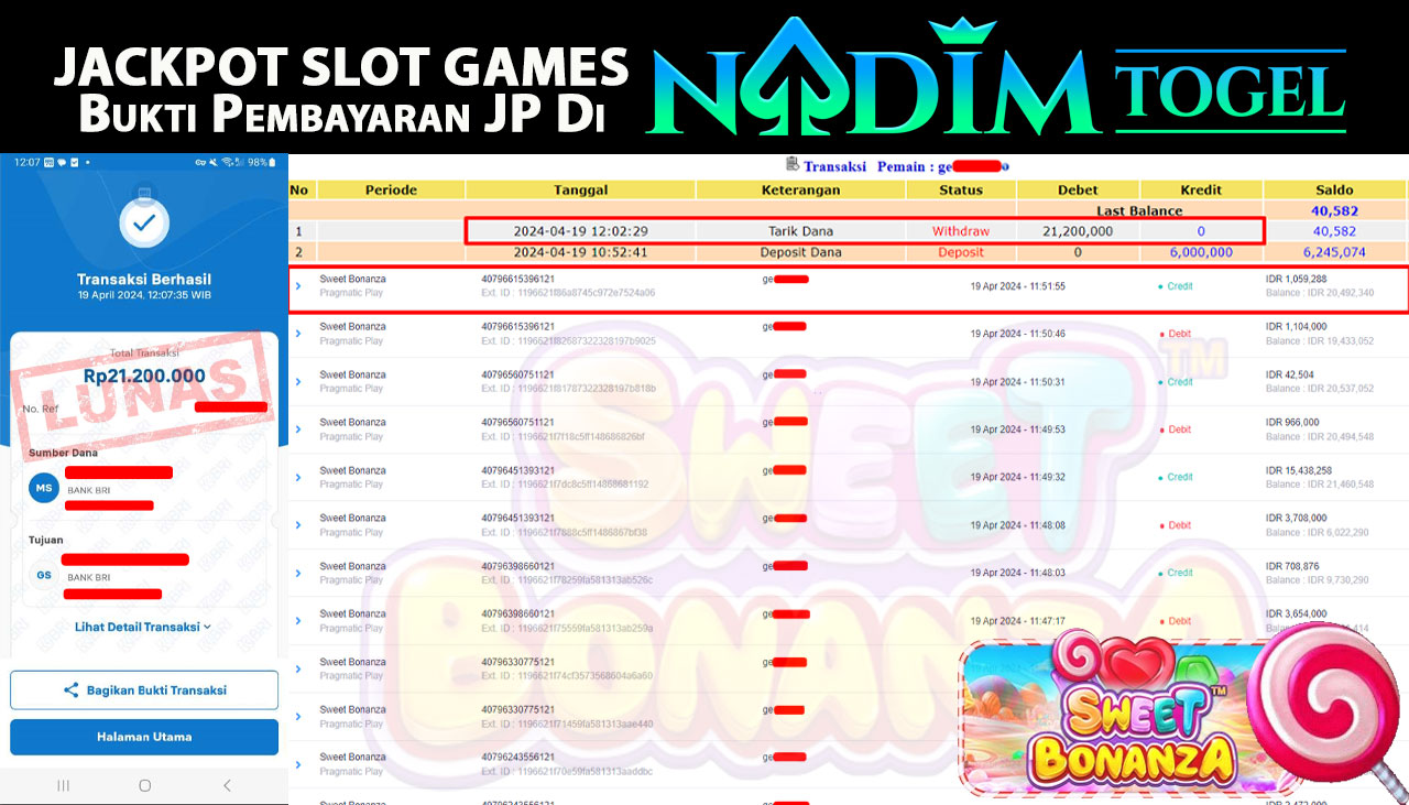 NADIMTOGEL JACKPOT SLOT GAMES SWEET BONANZA Rp 21,200,000,- LUNAS