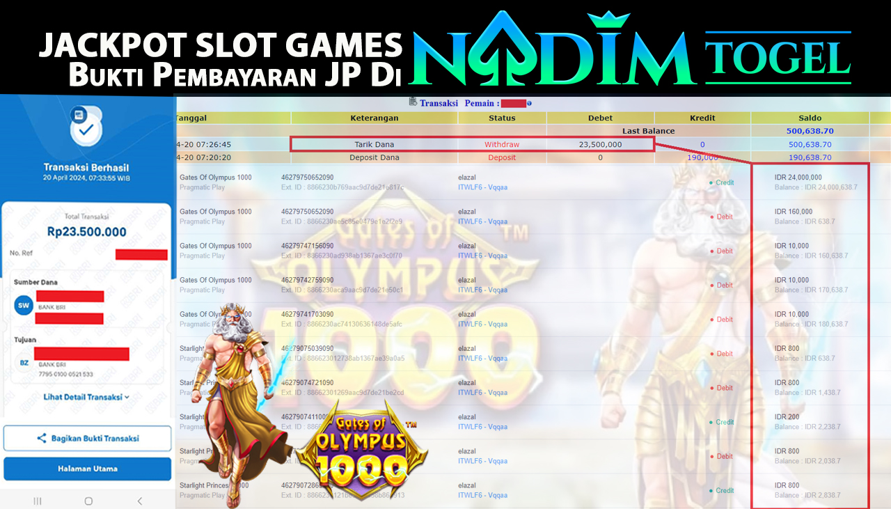 NADIMTOGEL JACKPOT SLOT GAMES GATES OF OLYMPUS 1000 Rp 23,500,000,- LUNAS