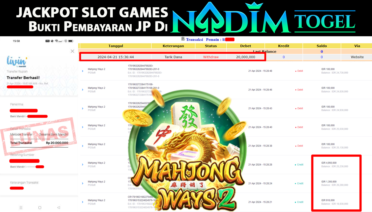 NADIMTOGEL JACKPOT SLOT GAMES MAHJONG WAYS 2 Rp20,000,000,- LUNAS