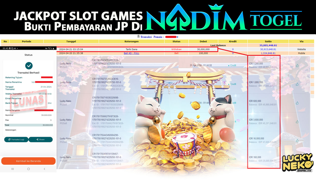 NADIMTOGEL JACKPOT SLOT LUCKY NEKO  Rp 30.000.000,- LUNAS