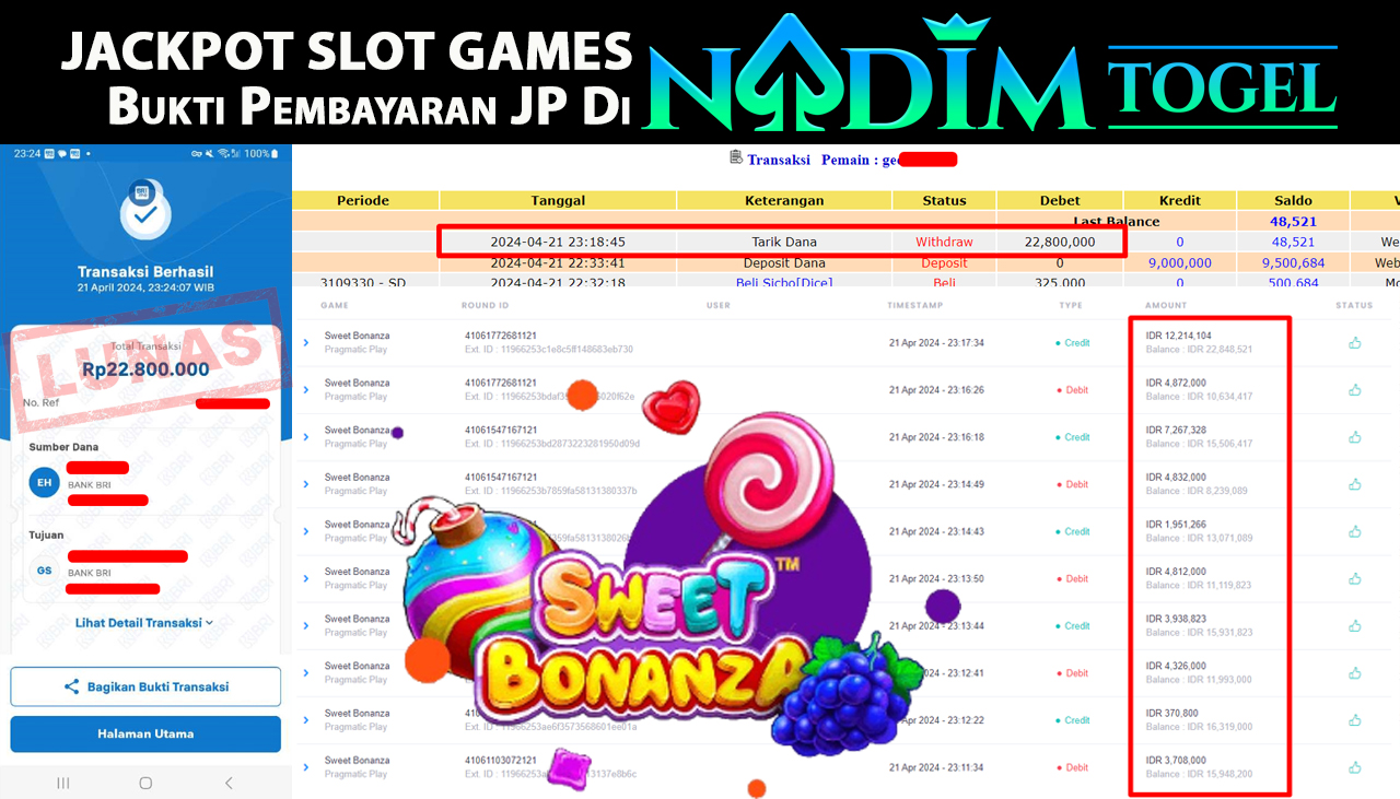 NADIMTOGEL JACKPOT SLOT GAMES SWEET BONAZA Rp22,800,000,- LUNAS