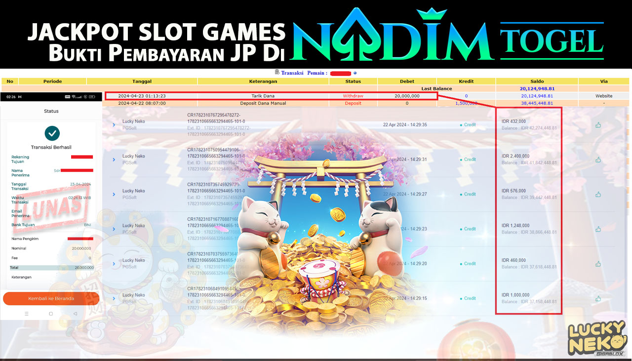 NADIMTOGEL JACKPOT SLOT SLOT GAMES LUCKY NEKO  Rp 20.000.000,- LUNAS