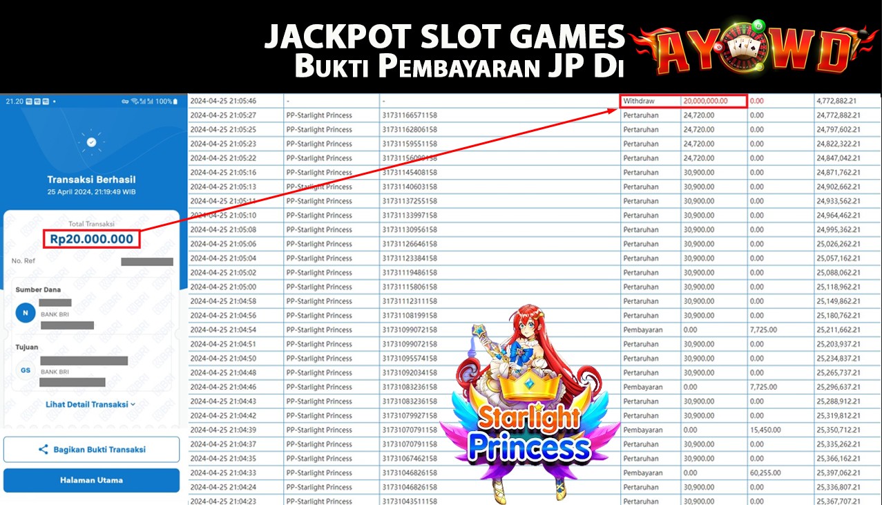 AYOWD JACKPOT SLOT GAME PP-Starlight Princess Rp,20.000.000- LUNAS