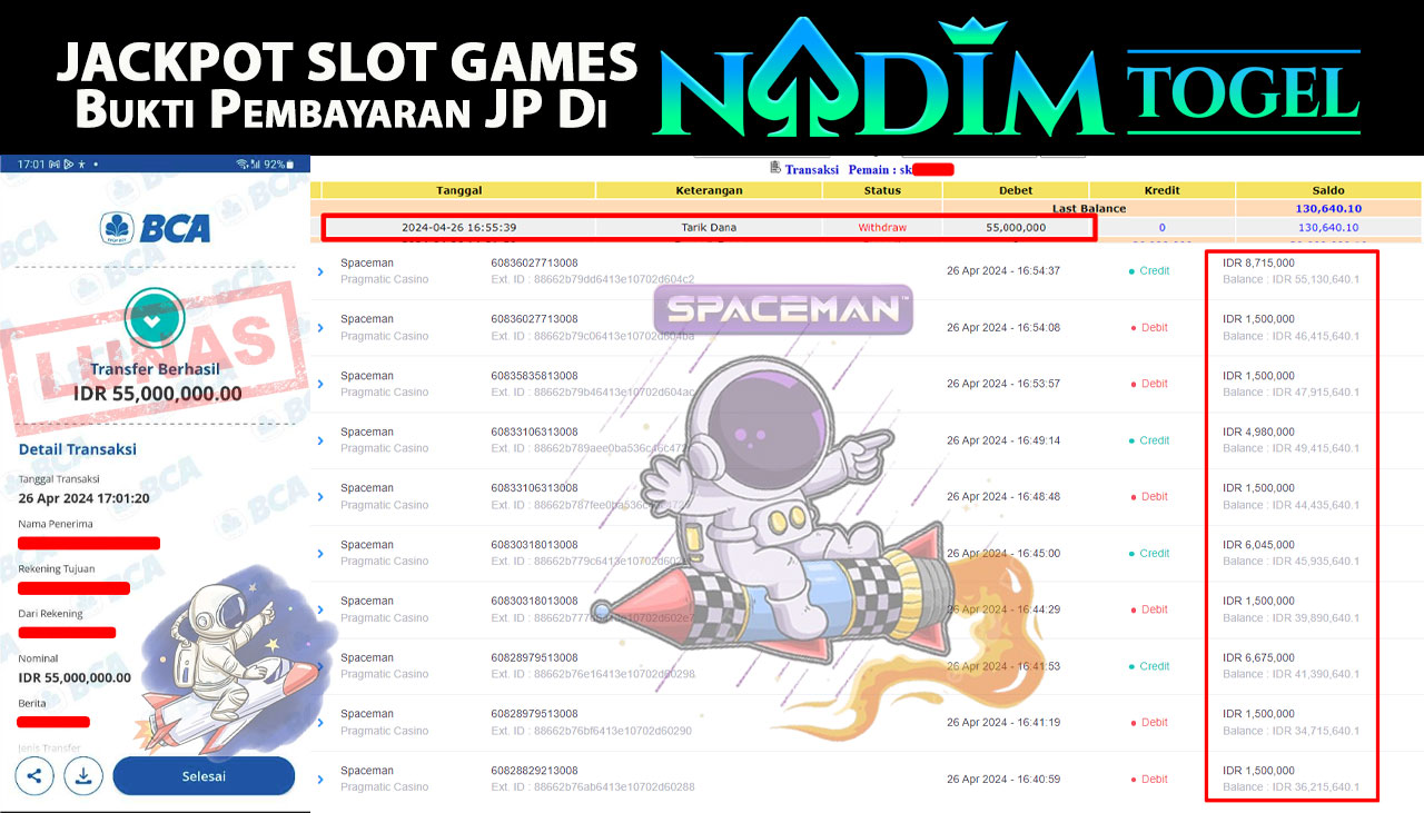 NADIMTOGEL JACKPOT SLOT SPACEMAN  Rp.55.000.000,- LUNAS